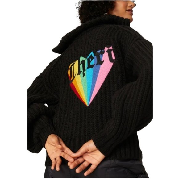Zadig & Voltaire Sweaters - Zadig & Voltaire Black Knit Cardigan with Rainbow Heart Back Patch